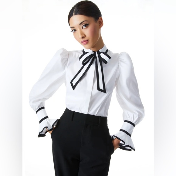 Alice + Olivia White Blouse with Black Accents Size XL/LG - Picture 2 of 13